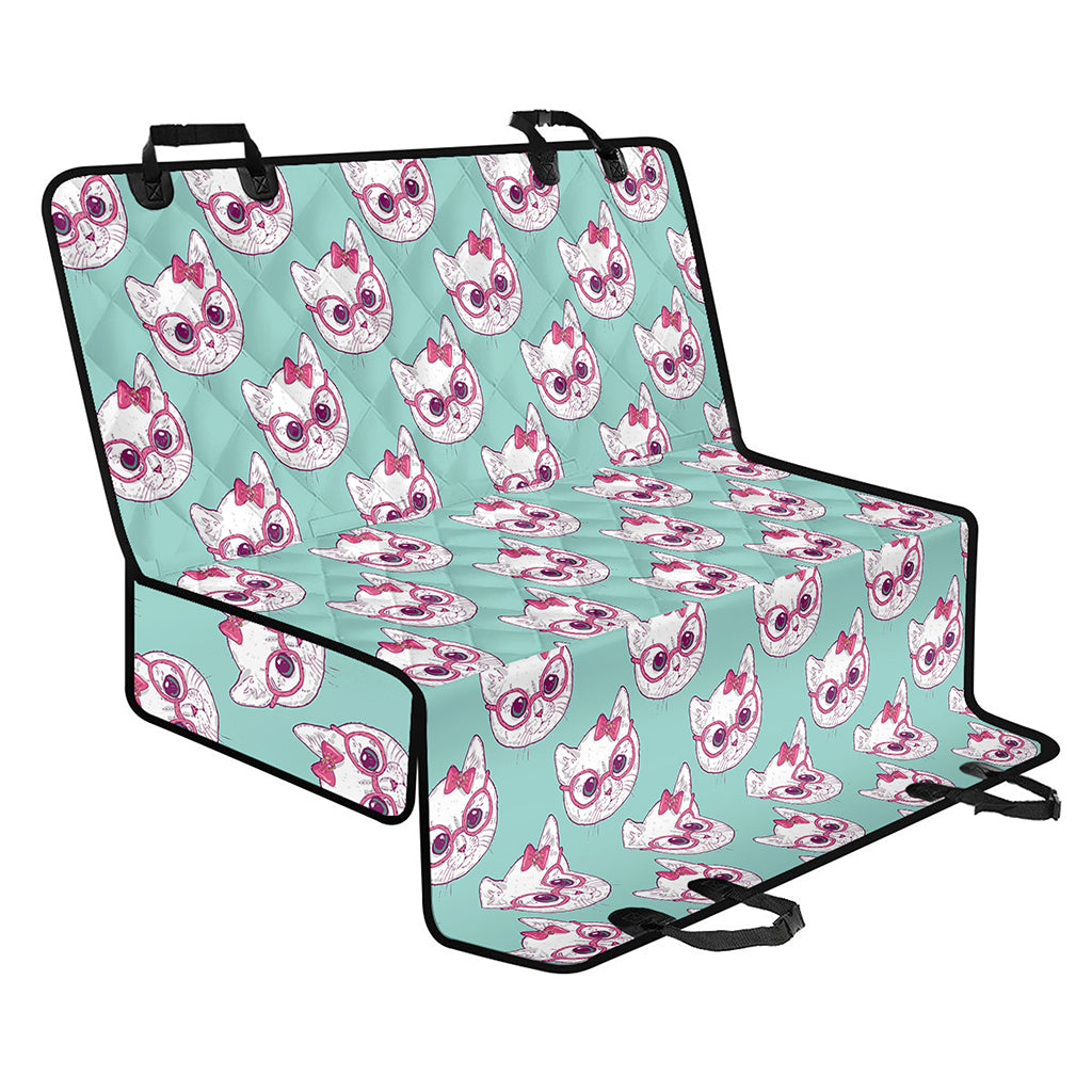 Girly Cat With Glasses Pattern Print Pet Car Back Seat Cover