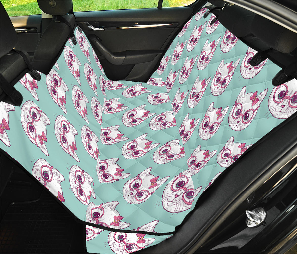 Girly Cat With Glasses Pattern Print Pet Car Back Seat Cover