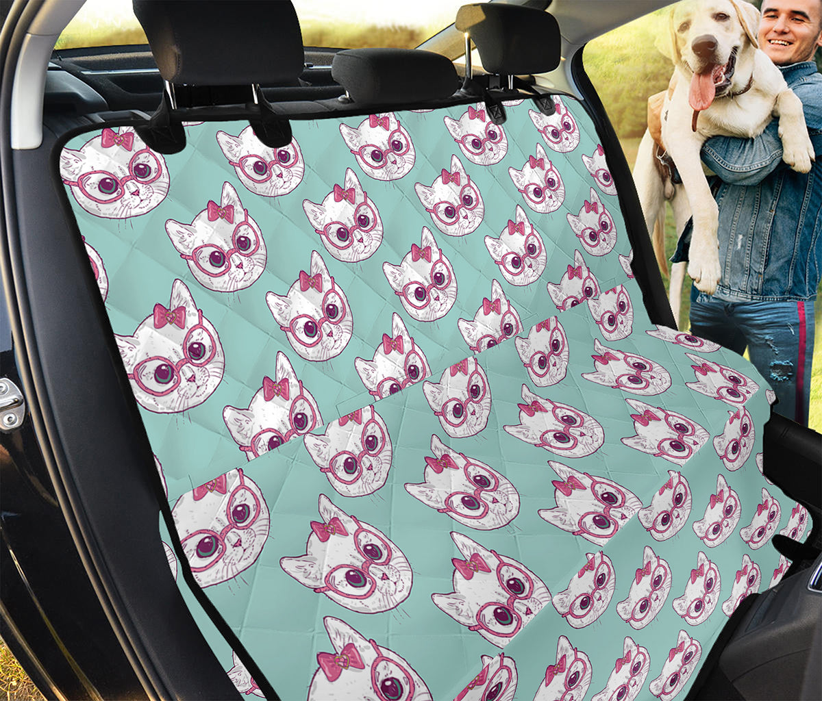 Girly Cat With Glasses Pattern Print Pet Car Back Seat Cover