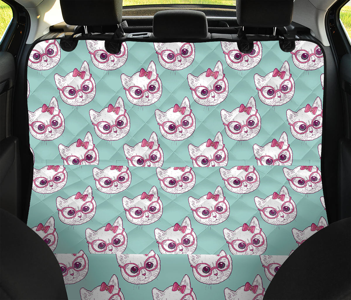 Girly Cat With Glasses Pattern Print Pet Car Back Seat Cover