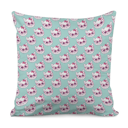 Girly Cat With Glasses Pattern Print Pillow Cover