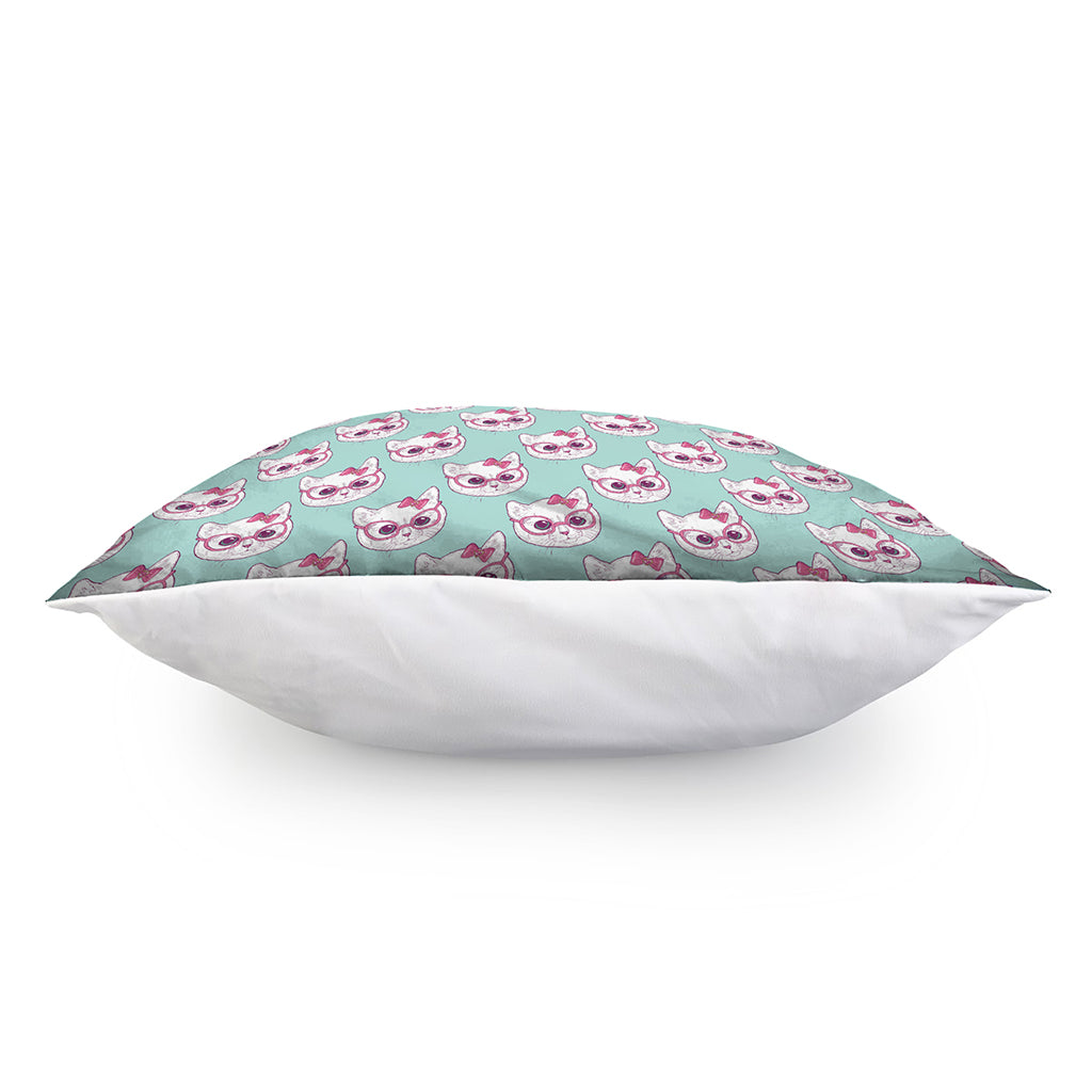 Girly Cat With Glasses Pattern Print Pillow Cover