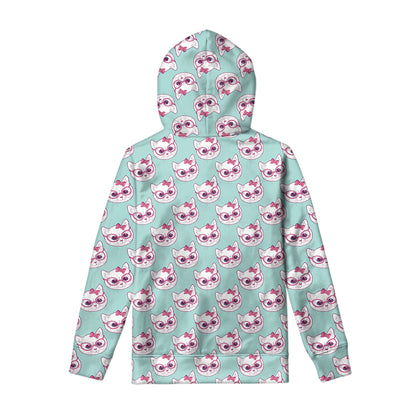 Girly Cat With Glasses Pattern Print Pullover Hoodie
