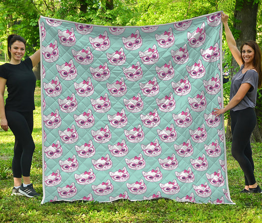 Girly Cat With Glasses Pattern Print Quilt