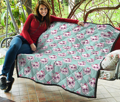 Girly Cat With Glasses Pattern Print Quilt