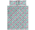 Girly Cat With Glasses Pattern Print Quilt Bed Set