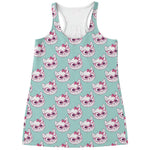 Girly Cat With Glasses Pattern Print Women's Racerback Tank Top