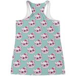 Girly Cat With Glasses Pattern Print Women's Racerback Tank Top