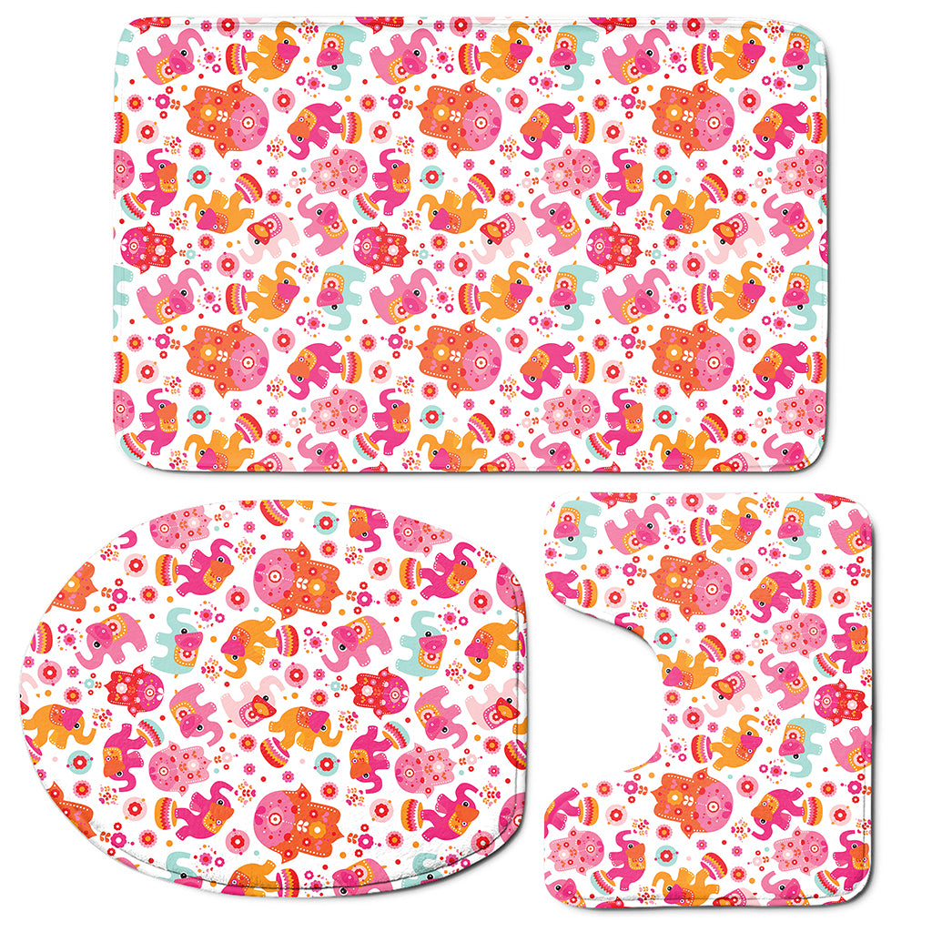 Girly Elephant And Hamsa Pattern Print 3 Piece Bath Mat Set