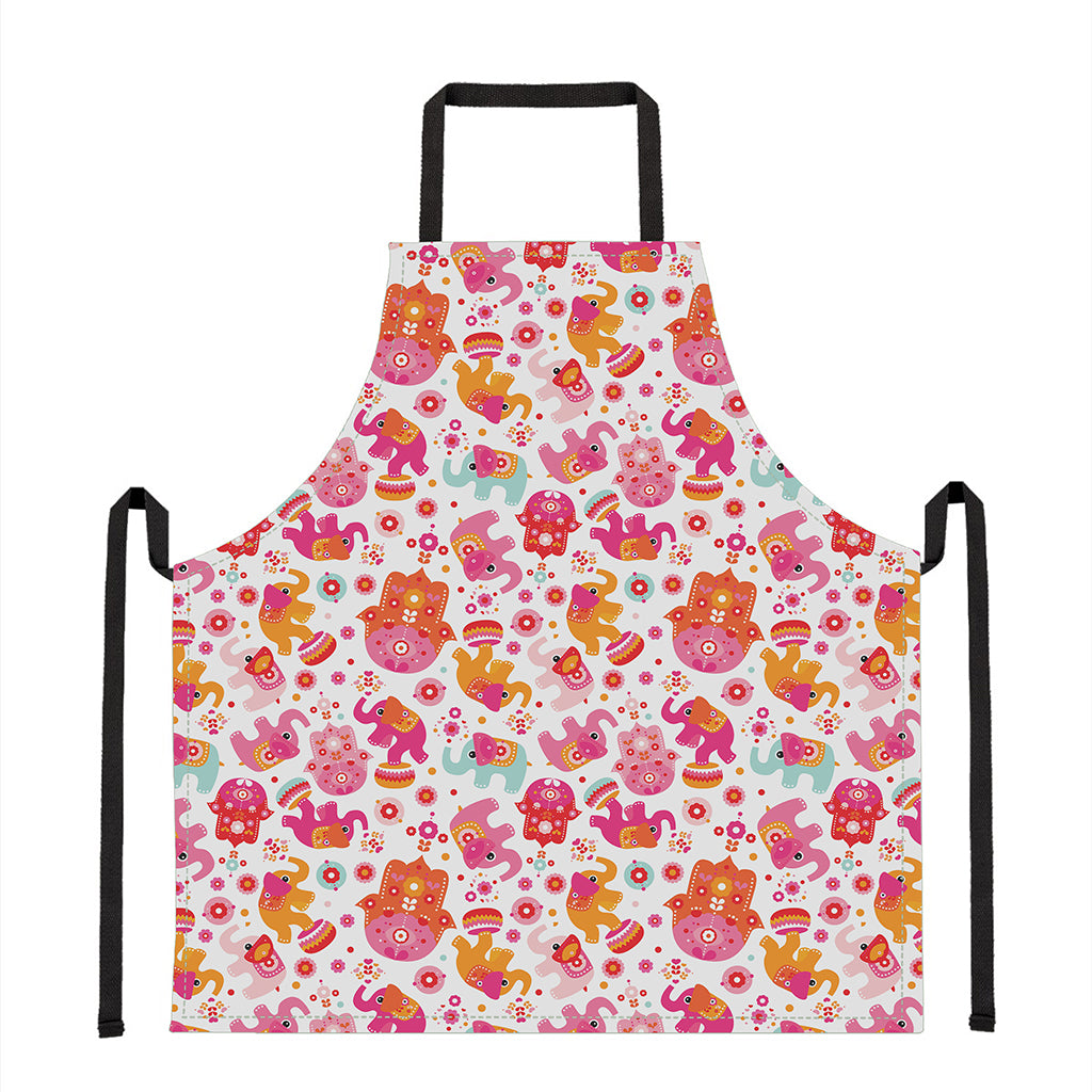 Girly Elephant And Hamsa Pattern Print Apron