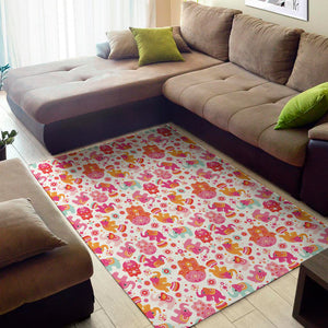 Girly Elephant And Hamsa Pattern Print Area Rug