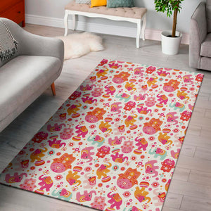 Girly Elephant And Hamsa Pattern Print Area Rug