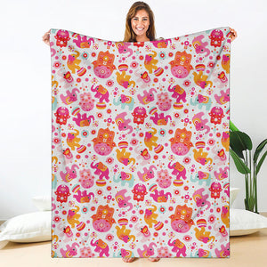 Girly Elephant And Hamsa Pattern Print Blanket