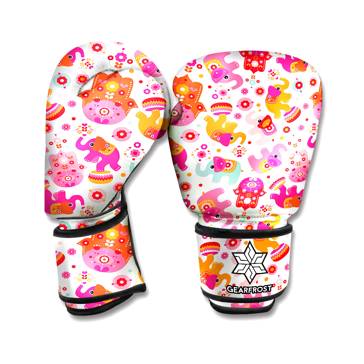 Girly Elephant And Hamsa Pattern Print Boxing Gloves