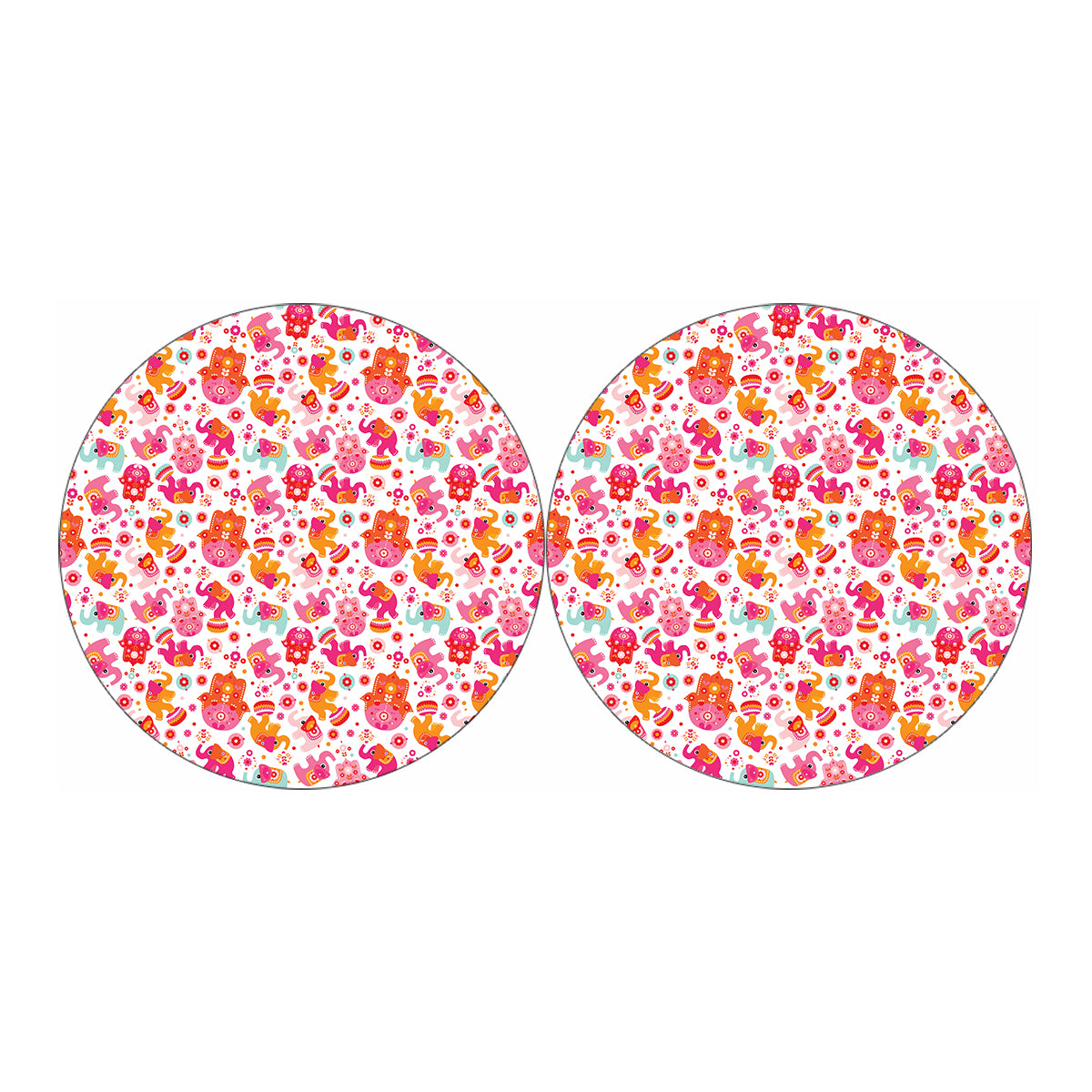 Girly Elephant And Hamsa Pattern Print Car Coasters