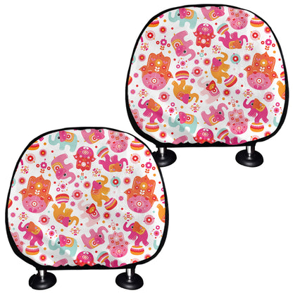 Girly Elephant And Hamsa Pattern Print Car Headrest Covers