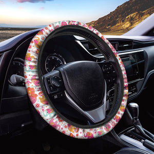 Girly Elephant And Hamsa Pattern Print Car Steering Wheel Cover