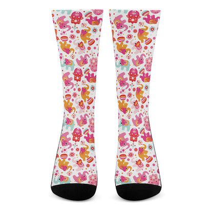 Girly Elephant And Hamsa Pattern Print Crew Socks