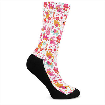 Girly Elephant And Hamsa Pattern Print Crew Socks