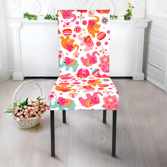 Girly Elephant And Hamsa Pattern Print Dining Chair Slipcover