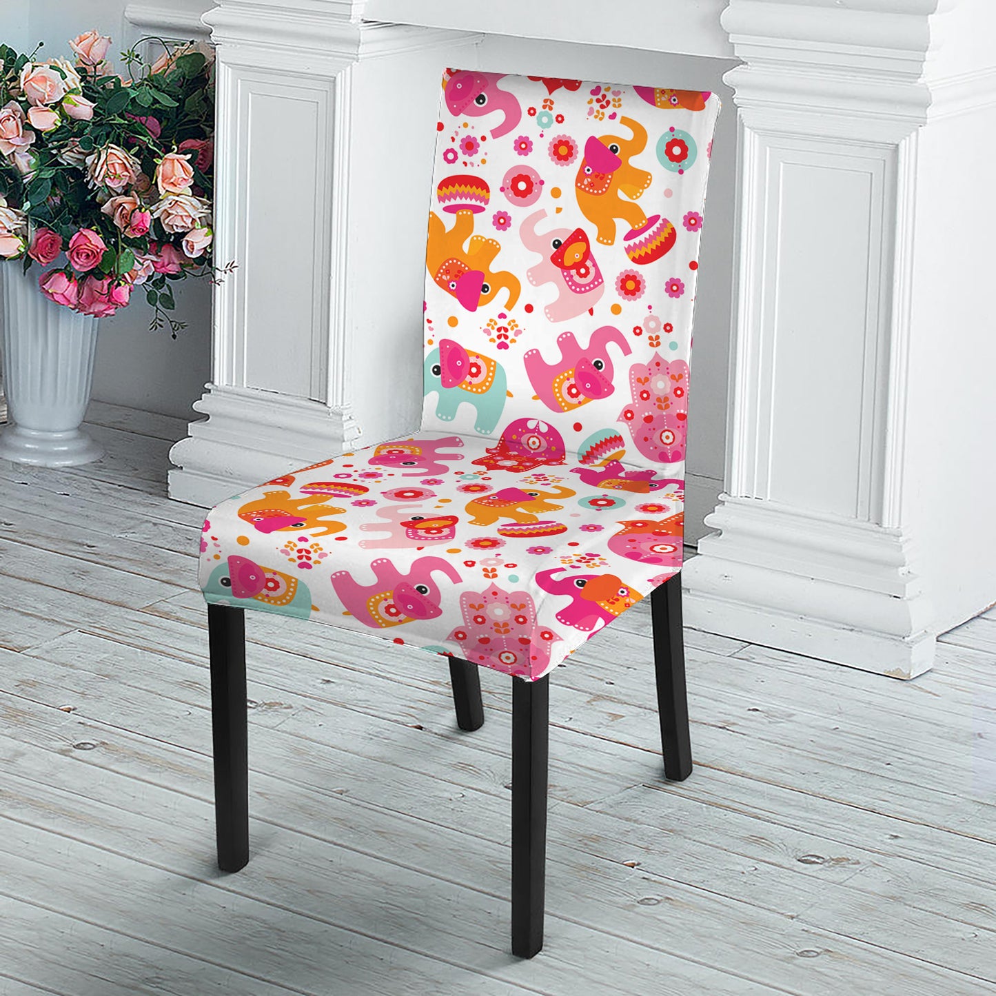 Girly Elephant And Hamsa Pattern Print Dining Chair Slipcover