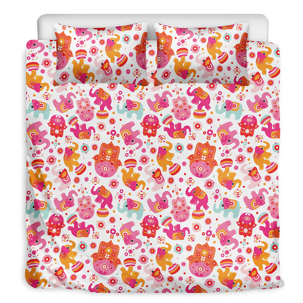 Girly Elephant And Hamsa Pattern Print Duvet Cover Bedding Set