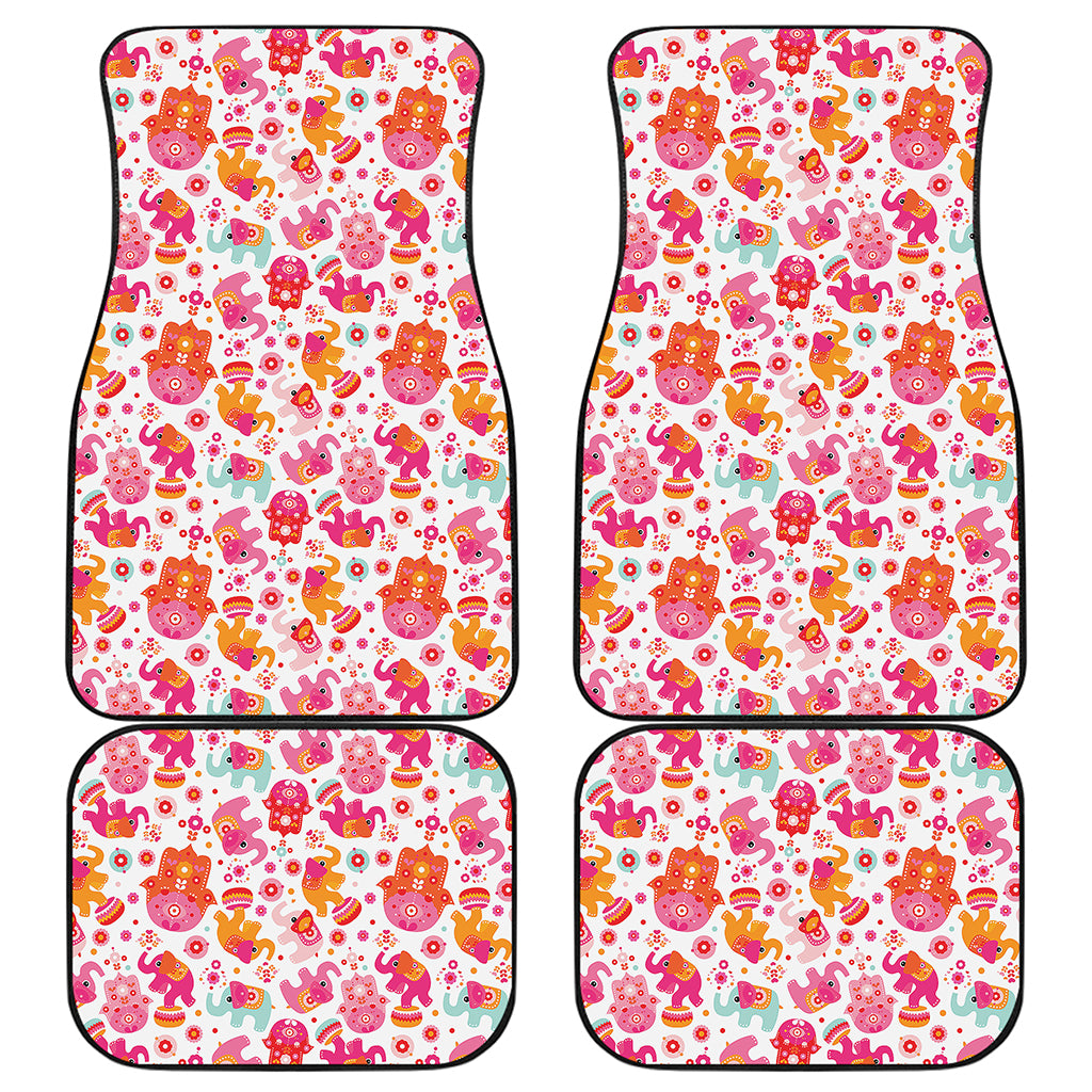 Girly Elephant And Hamsa Pattern Print Front and Back Car Floor Mats