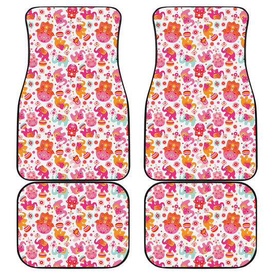 Girly Elephant And Hamsa Pattern Print Front and Back Car Floor Mats