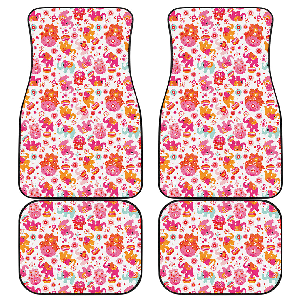 Girly Elephant And Hamsa Pattern Print Front and Back Car Floor Mats