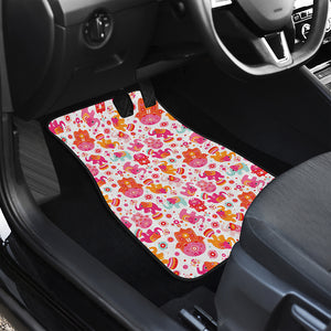 Girly Elephant And Hamsa Pattern Print Front and Back Car Floor Mats