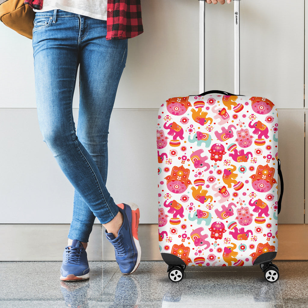 Girly Elephant And Hamsa Pattern Print Luggage Cover