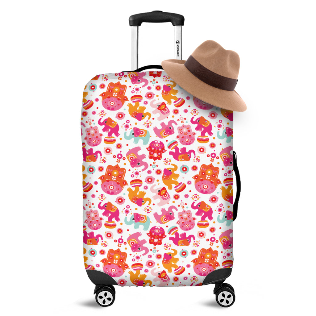 Girly Elephant And Hamsa Pattern Print Luggage Cover