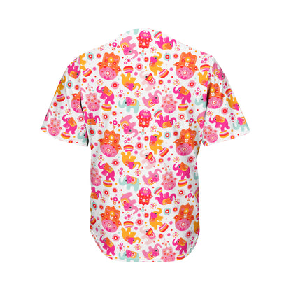 Girly Elephant And Hamsa Pattern Print Men's Baseball Jersey