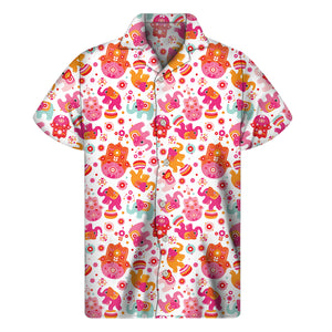 Girly Elephant And Hamsa Pattern Print Men's Short Sleeve Shirt