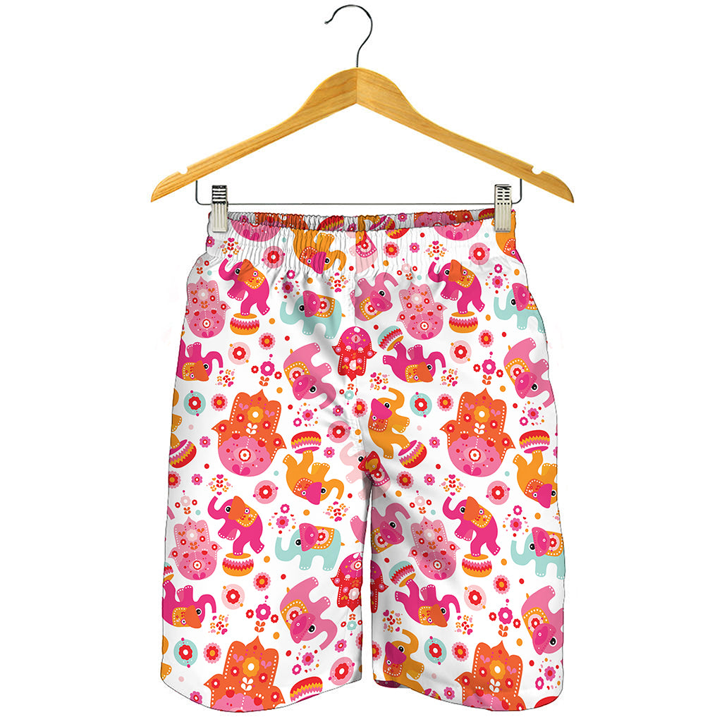 Girly Elephant And Hamsa Pattern Print Men's Shorts