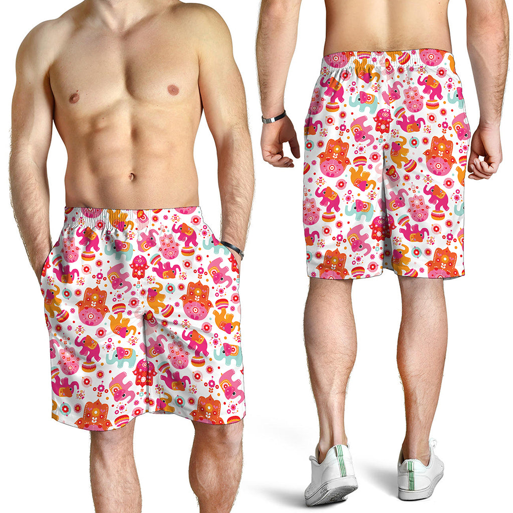 Girly Elephant And Hamsa Pattern Print Men's Shorts