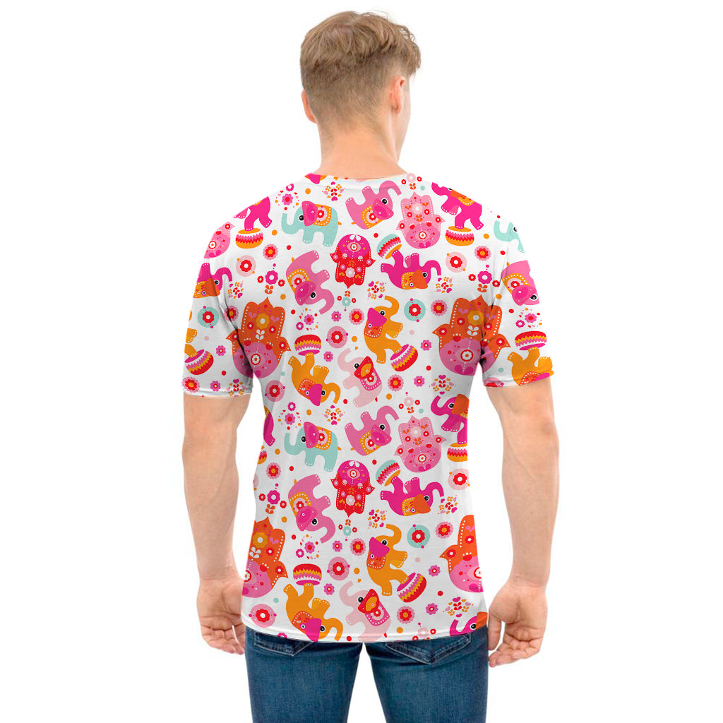 Girly Elephant And Hamsa Pattern Print Men's T-Shirt