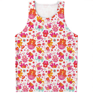 Girly Elephant And Hamsa Pattern Print Men's Tank Top