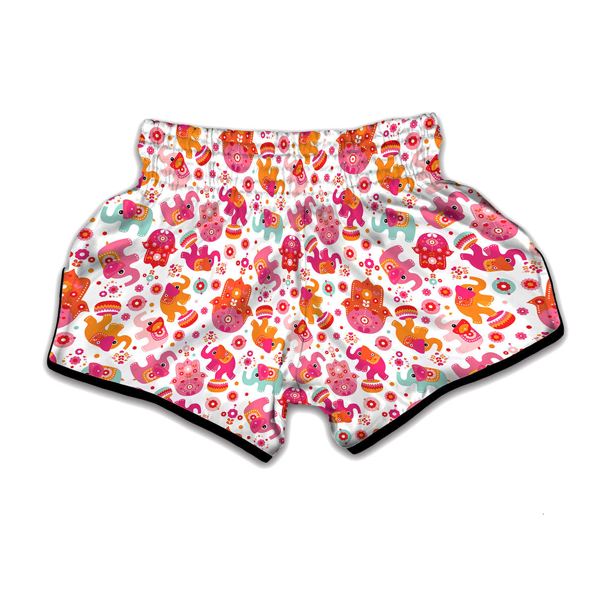 Girly Elephant And Hamsa Pattern Print Muay Thai Boxing Shorts