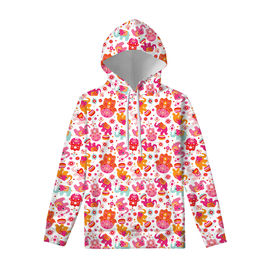 Girly Elephant And Hamsa Pattern Print Pullover Hoodie