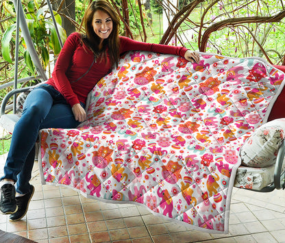 Girly Elephant And Hamsa Pattern Print Quilt