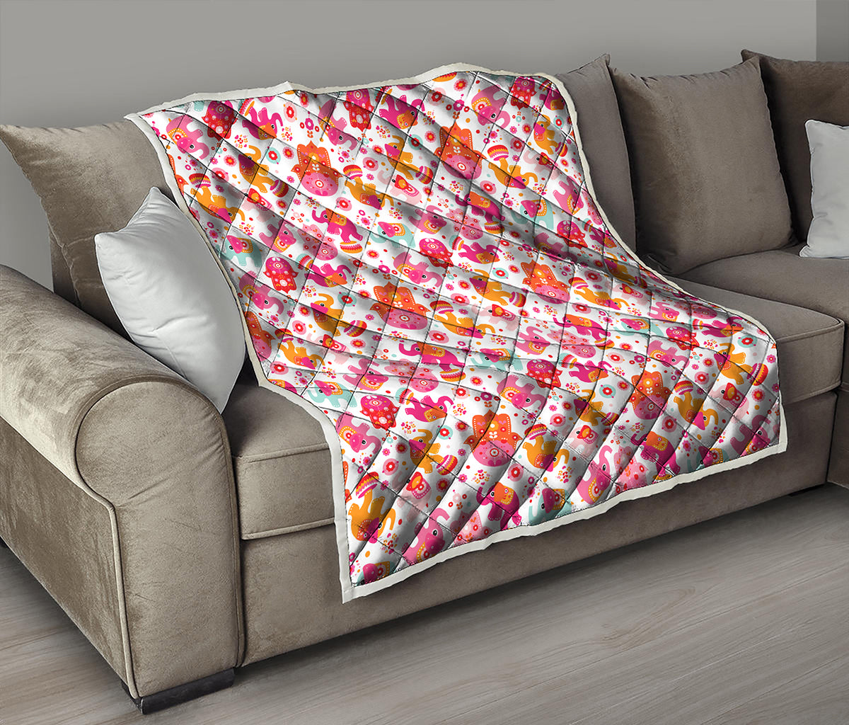 Girly Elephant And Hamsa Pattern Print Quilt