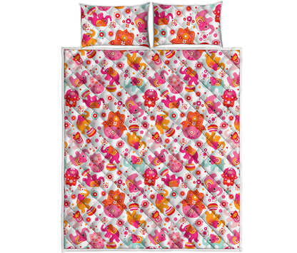 Girly Elephant And Hamsa Pattern Print Quilt Bed Set
