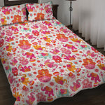 Girly Elephant And Hamsa Pattern Print Quilt Bed Set