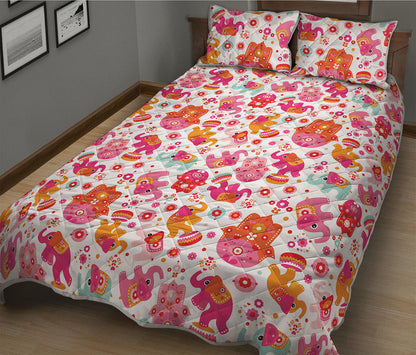 Girly Elephant And Hamsa Pattern Print Quilt Bed Set