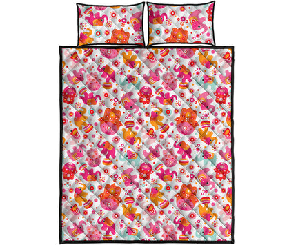 Girly Elephant And Hamsa Pattern Print Quilt Bed Set