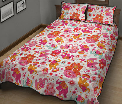 Girly Elephant And Hamsa Pattern Print Quilt Bed Set