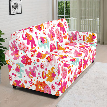Girly Elephant And Hamsa Pattern Print Sofa Cover