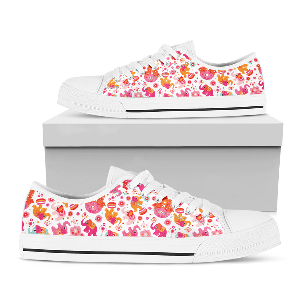 Girly Elephant And Hamsa Pattern Print White Low Top Shoes