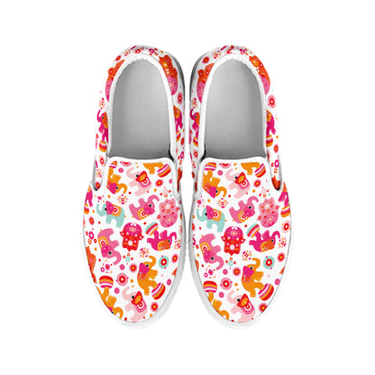 Girly Elephant And Hamsa Pattern Print White Slip On Shoes